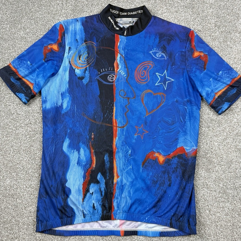 Sugoi Canada Cycling Jersey Women's XL Blue Abstract Face Art 3/4 Zip